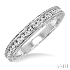 1/4 ctw Milgrain and Round Cut Diamond Wedding Band in 14K White Gold