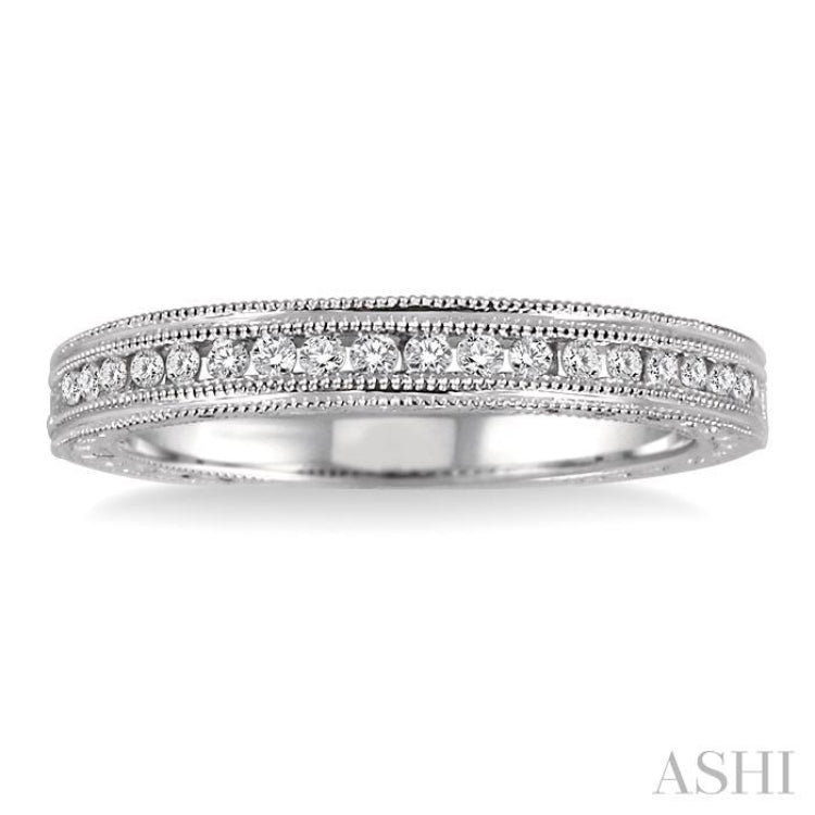 1/4 ctw Milgrain and Round Cut Diamond Wedding Band in 14K White Gold