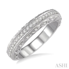 1/3 ctw Filigree Round Cut Diamond Wedding Band in 14K White Gold