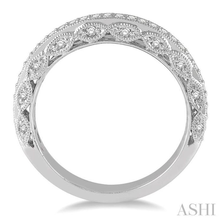 1/3 ctw Filigree Round Cut Diamond Wedding Band in 14K White Gold