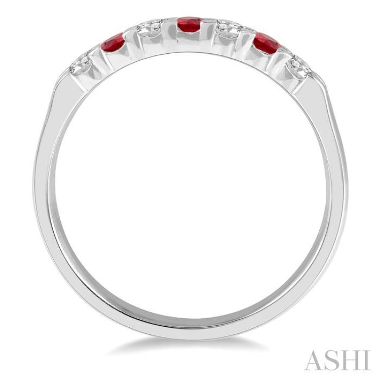 1/5 ctw Round Cut Diamond and 2.3MM Ruby Precious Wedding Band in 14K White Gold