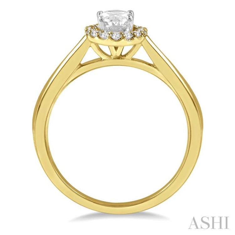 1/10 Ctw Oval Shape Round Cut Diamond Semi-Mount Engagement Ring in 14K Yellow and White Gold