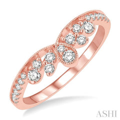 1/3 ctw Vintage Inspired Knife Edge Curve Round Cut Diamond Wedding Band in 14K Rose Gold