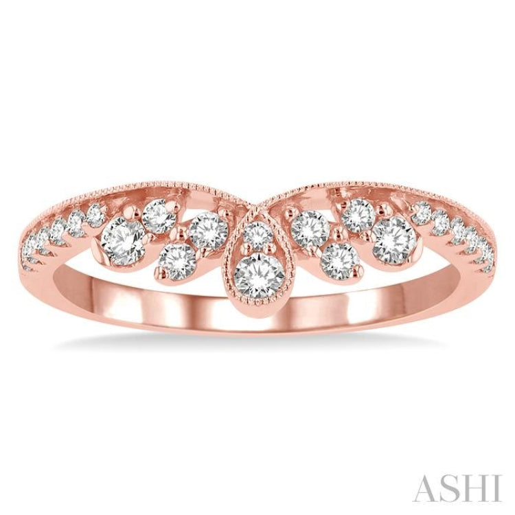 1/3 ctw Vintage Inspired Knife Edge Curve Round Cut Diamond Wedding Band in 14K Rose Gold