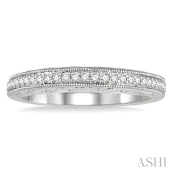 1/6 ctw Engraved Round Cut Diamond Wedding Band in 14K White Gold