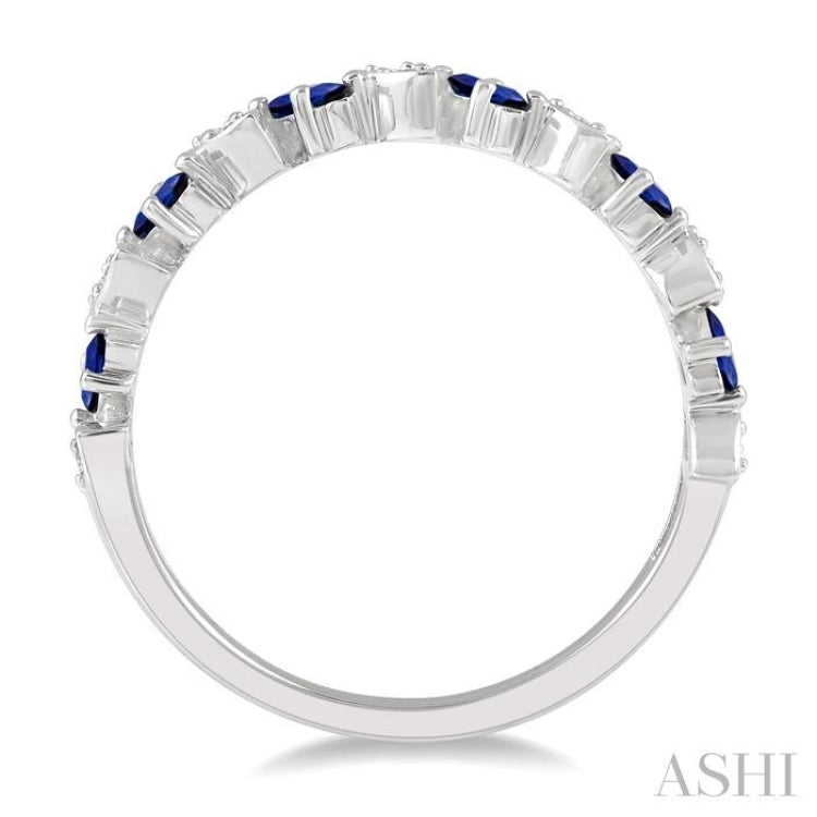 1/10 Ctw Marquise Shape 4x2 MM Sapphire and Round Cut Diamond Precious Band in 14K White Gold