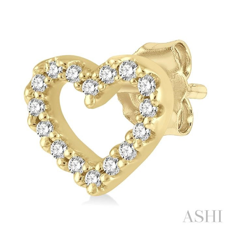 1/10 Ctw Heart Cutout Round Cut Diamond Petite Fashion Earring in 14K Yellow Gold