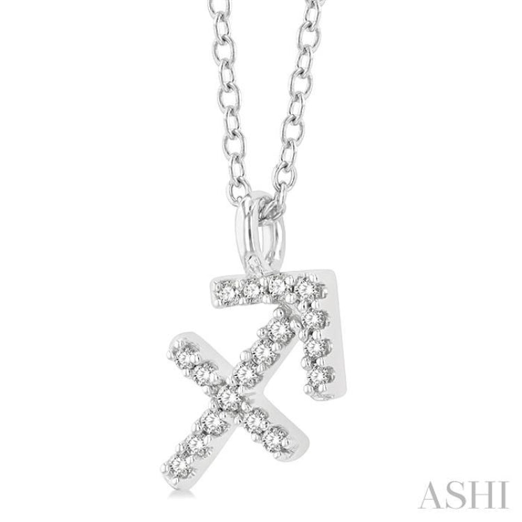 1/10 ctw Sagittarius Round Cut Diamond Zodiac Pendant With Chain in 10K White Gold