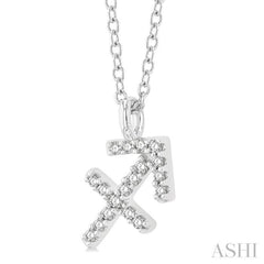 1/10 ctw Sagittarius Round Cut Diamond Zodiac Pendant With Chain in 10K White Gold