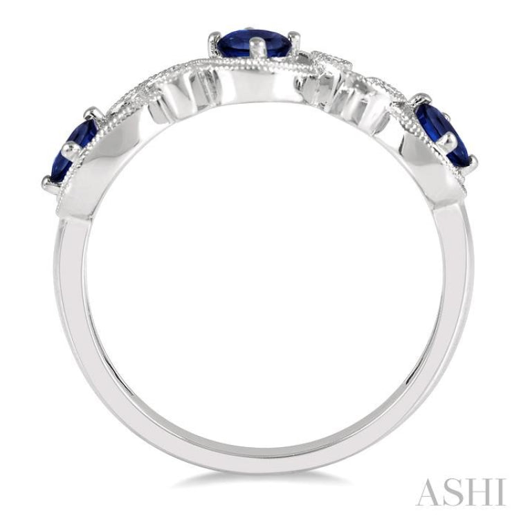 1/20 ctw Entwined Open Lattice 4x3MM Oval Cut Sapphire and Round Cut Diamond Precious Wedding Band in 14K White Gold