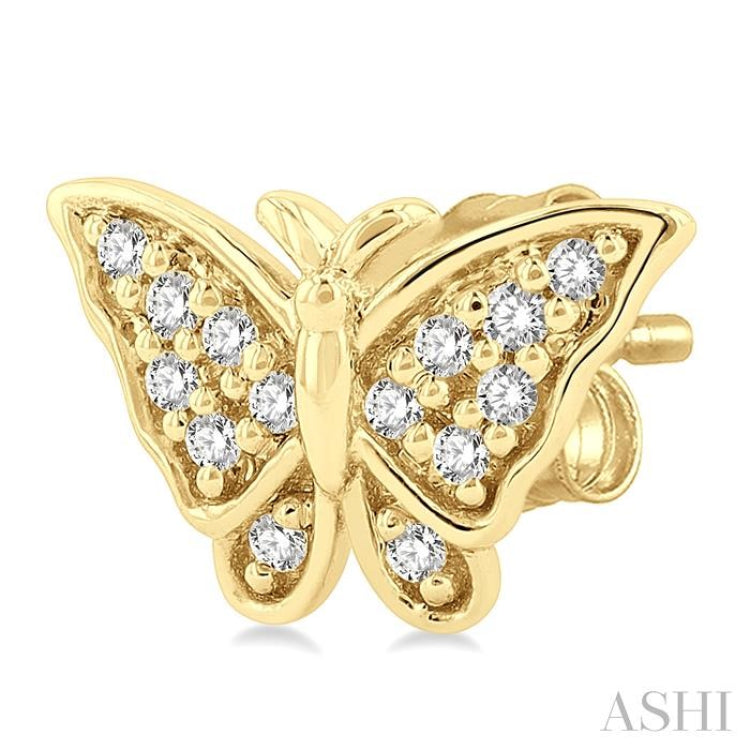 1/10 ctw Petite Butterfly Round Cut Diamond Fashion Stud Earring in 10K Yellow Gold