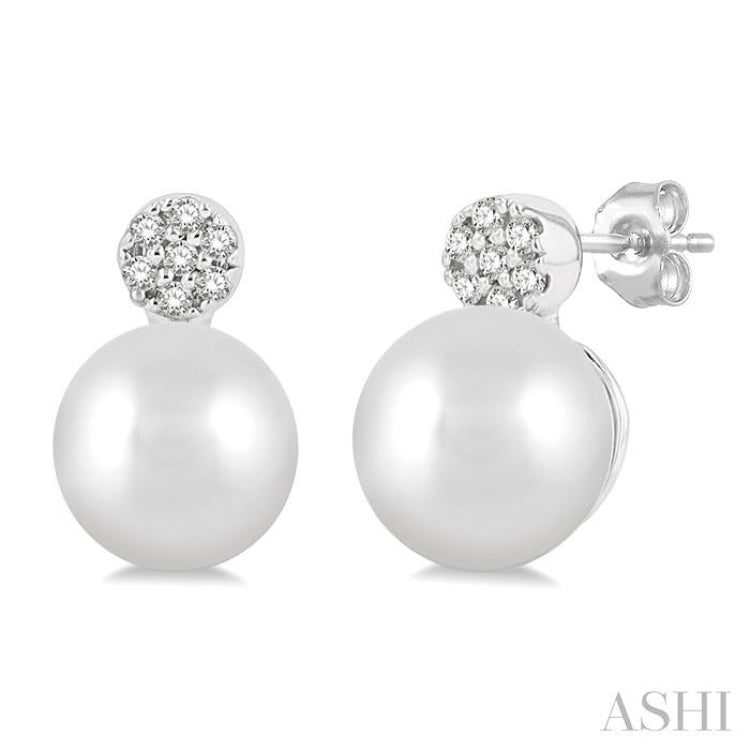 1/20 ctw Petite 5.5 MM Cultured Pearls and Round Cut Diamond Fashion Earring in 10K White Gold