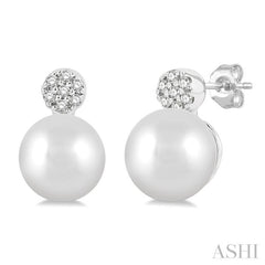 1/20 ctw Petite 5.5 MM Cultured Pearls and Round Cut Diamond Fashion Earring in 10K White Gold