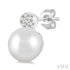 1/20 ctw Petite 5.5 MM Cultured Pearls and Round Cut Diamond Fashion Earring in 10K White Gold