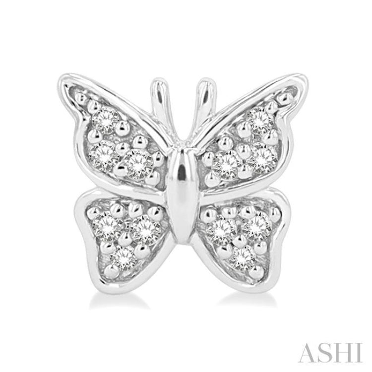 1/10 ctw Petite Butterfly Round Cut Diamond Fashion Stud Earring in 10K White Gold