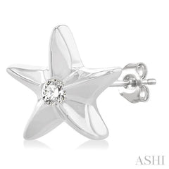 1/20 ctw Sealife Petite Starfish Round Cut Diamond Fashion Stud Earring in 10K White Gold