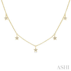 1/10 Ctw Star Charm Round Cut Diamond Station Necklace in 14K Yellow Gold