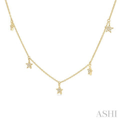 1/10 Ctw Star Charm Round Cut Diamond Station Necklace in 14K Yellow Gold