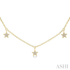 1/10 Ctw Star Charm Round Cut Diamond Station Necklace in 14K Yellow Gold