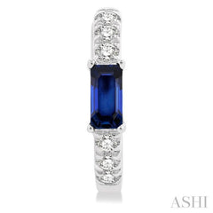 1/8 ctw Petite 4X2 MM Sapphire and Round Cut Diamond Fashion Huggies in 10K White Gold