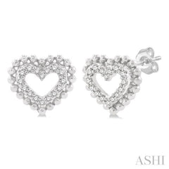 1/8 ctw Petite Heart Round Cut Diamond Fashion Stud Earring in 10K White Gold