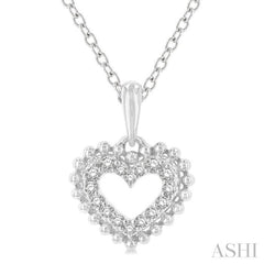 1/10 ctw Petite Heart Round Cut Diamond Fashion Pendant With Chain in 10K White Gold