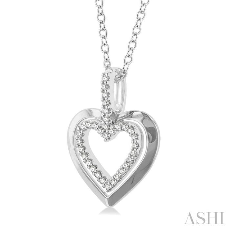 1/10 ctw Petite Twin Heart Round Cut Diamond Fashion Pendant With Chain in 10K White Gold