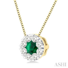 1/3 ctw Round Cut and 3.8MM Emerald Cut Lovebright Diamond Precious Pendant With Chain in 14K Yellow and White Gold