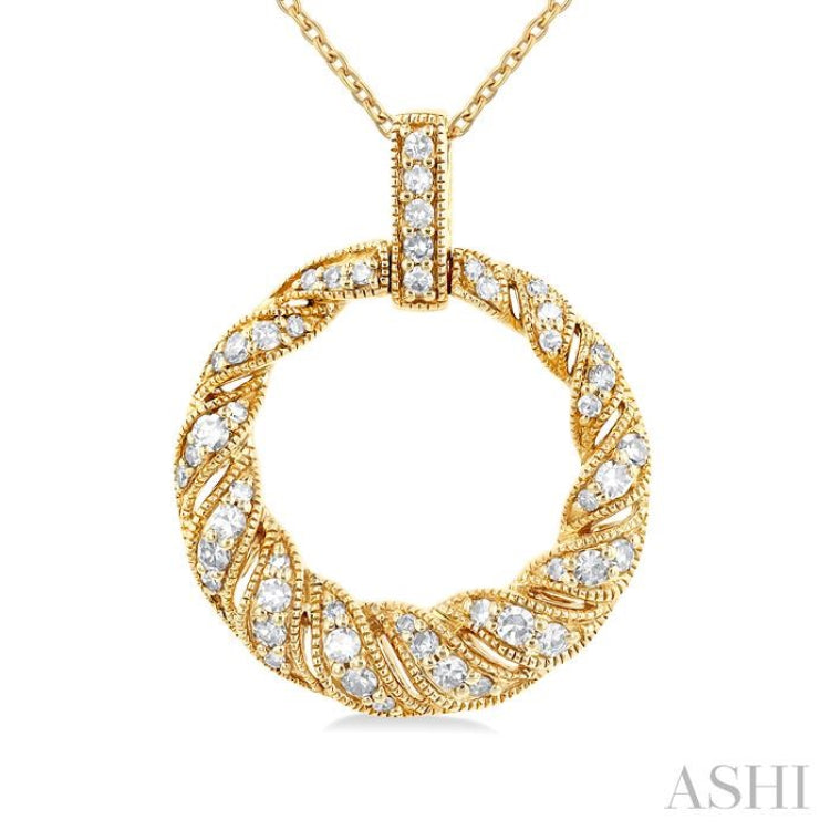 1/3 Ctw Art Deco Circle Round Cut Diamond Fashion Pendant With Chain in 10K Yellow Gold