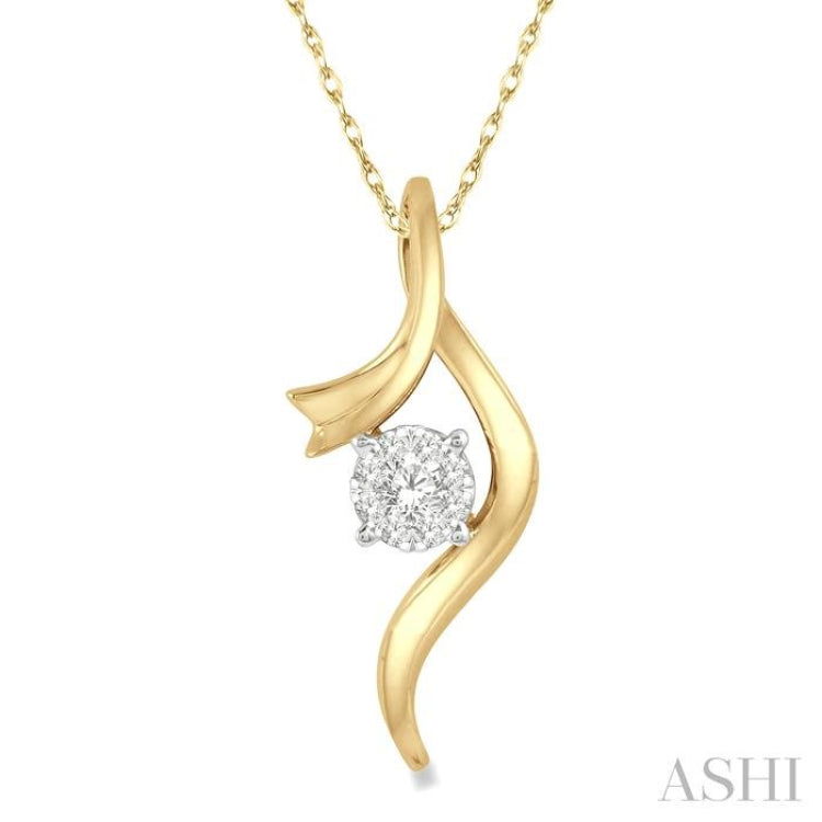 1/6 Ctw Curved Lovebright Round Cut Diamond Pendant in 14K Yellow and White Gold with chain