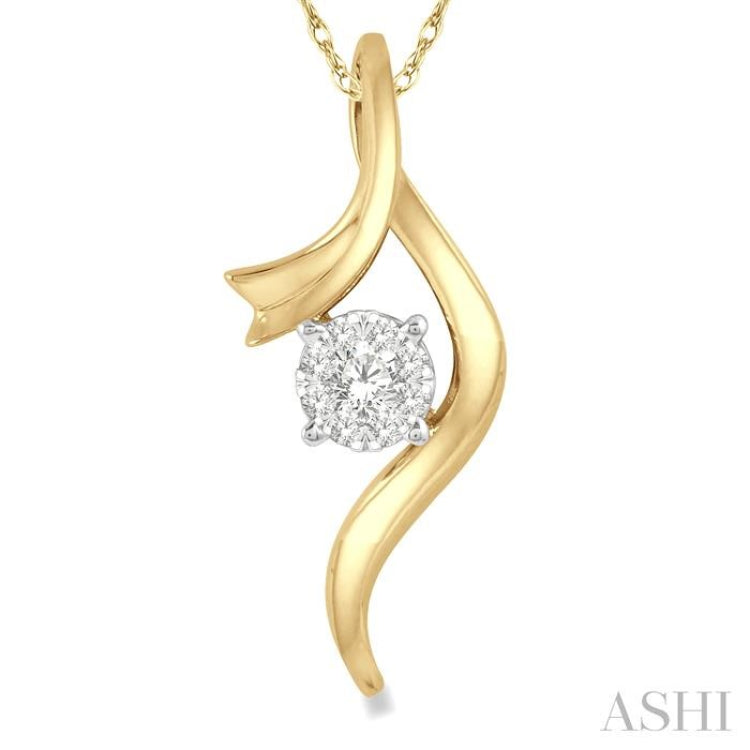 1/6 Ctw Curved Lovebright Round Cut Diamond Pendant in 14K Yellow and White Gold with chain