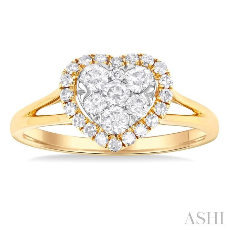 1/2 ctw Heart Shape Lovebright Round Cut Diamond Engagement Ring in 14K Yellow & White gold