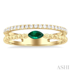 5X2.5MM Marquise Shape Emerald and 1/5 ctw Single Cut Diamond Precious Split Twin Ring in 10K Yellow Gold