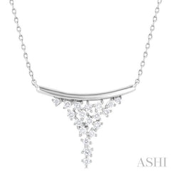 1/4 ctw Curved Bar Scatter Round Cut Diamond Fashion Necklace in 10K White Gold