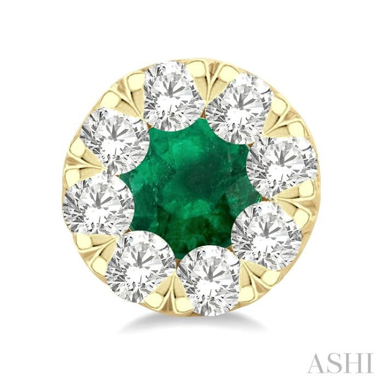 1/2 ctw Lovebright 3.3MM Emerald and Round Cut Diamond Precious Stud Earring in 14K Yellow Gold