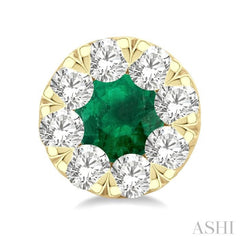 1/2 ctw Lovebright 3.3MM Emerald and Round Cut Diamond Precious Stud Earring in 14K Yellow Gold