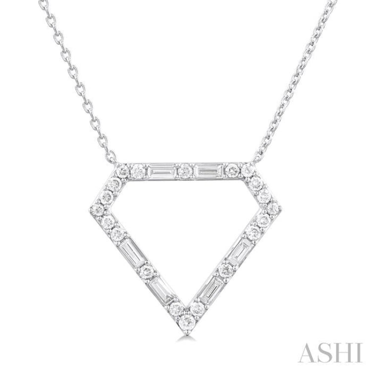 1/3 ctw Geometric Fusion Baguette and Round Cut Diamond Fashion Necklace in 10K White Gold