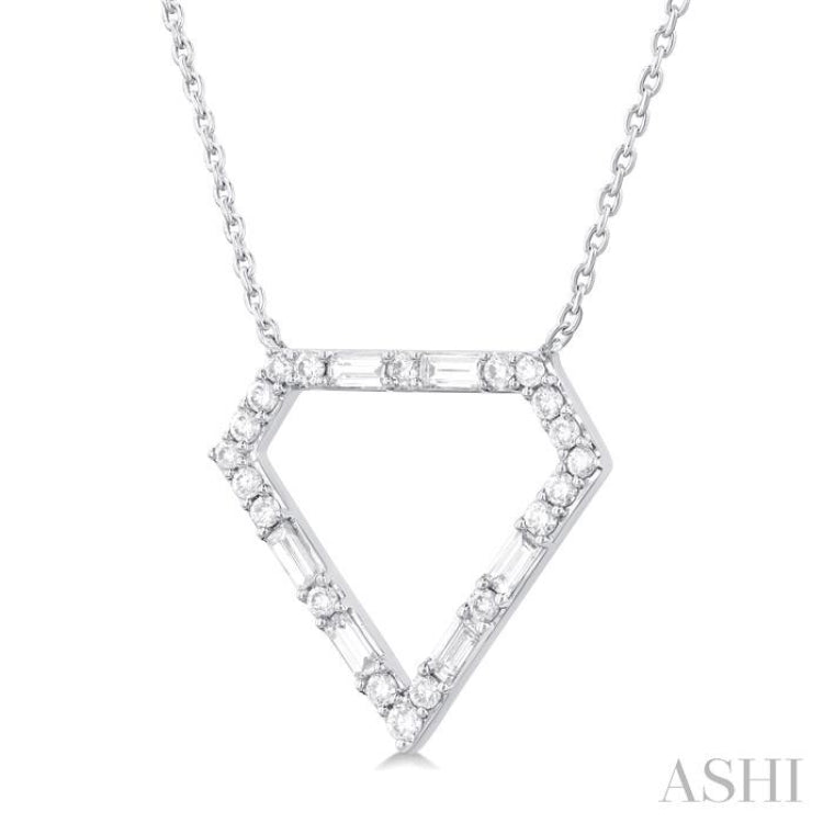 1/3 ctw Geometric Fusion Baguette and Round Cut Diamond Fashion Necklace in 10K White Gold