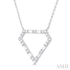 1/3 ctw Geometric Fusion Baguette and Round Cut Diamond Fashion Necklace in 10K White Gold