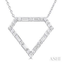 1/3 ctw Geometric Fusion Baguette and Round Cut Diamond Fashion Necklace in 10K White Gold