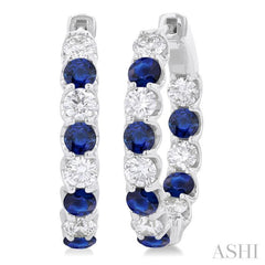 3.1MM Sapphire and 1 5/8 ctw Round Cut Inside-Out Diamond Precious Hoop Earrings in 14K White Gold