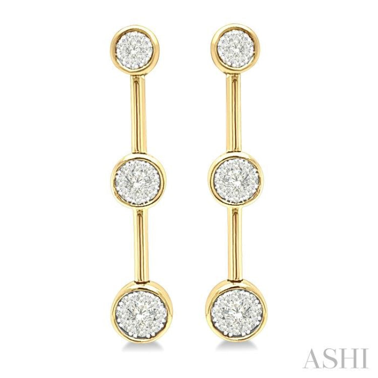 3/4 ctw Lovebright Circular Mount & Bar Link Round Cut Diamond Fashion Earrings in 14K Yellow and White Gold