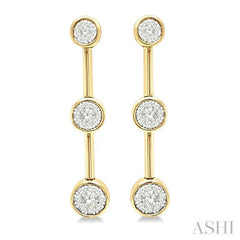 3/4 ctw Lovebright Circular Mount & Bar Link Round Cut Diamond Fashion Earrings in 14K Yellow and White Gold