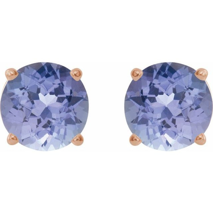 14K Rose 7 mm Natural Tanzanite Stud Earrings