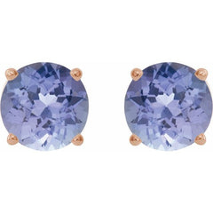 14K Rose 7 mm Natural Tanzanite Stud Earrings