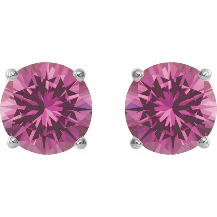 14K White 7 mm Lab-Grown Pink Sapphire Stud Earrings