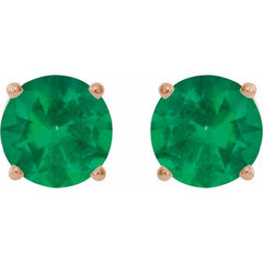 14K Rose 8 mm Lab-Grown Emerald Stud Earrings