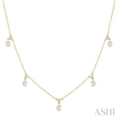 5/8 ctw Dangle Oval and Round Cut Diamond Station Necklace in 14K Yellow Gold