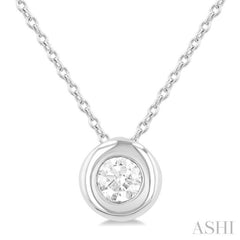 1/3 ctw Bubble Bezel Set Round Cut Diamond Fashion Pendant With Chain in 14K White Gold