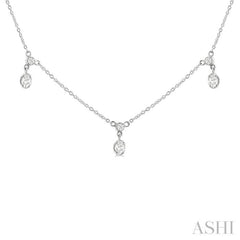 5/8 ctw Dangle Oval and Round Cut Diamond Station Necklace in 14K White Gold